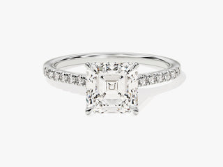 2.0CT Asscher Moissanite Diamond Pave Engagement Ring