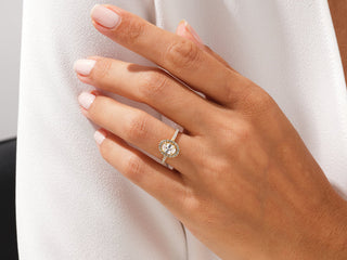 1.0CT Oval Moissanite Diamond Halo Pave Engagement Ring