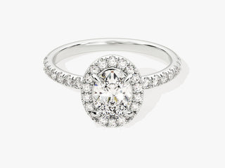 1.0CT Oval Moissanite Diamond Halo Pave Engagement Ring