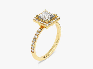 1.0CT Princess Moissanite Diamond Halo Pave Engagement Ring