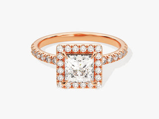 1.0CT Princess Moissanite Diamond Halo Pave Engagement Ring