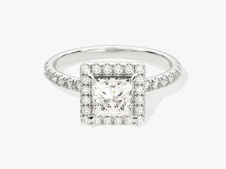 1.0CT Princess Moissanite Diamond Halo Pave Engagement Ring