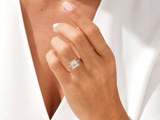 1.5CT Princess  Moissanite Diamond Halo Pave Engagement Ring