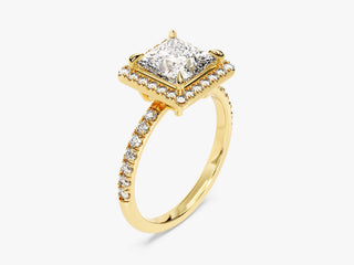 1.5CT Princess  Moissanite Diamond Halo Pave Engagement Ring