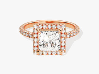 1.5CT Princess  Moissanite Diamond Halo Pave Engagement Ring