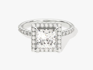1.5CT Princess  Moissanite Diamond Halo Pave Engagement Ring