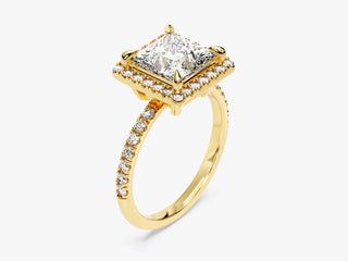2.0CT Princess  Moissanite Diamond Halo Pave Engagement Ring