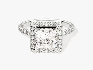2.0CT Princess  Moissanite Diamond Halo Pave Engagement Ring