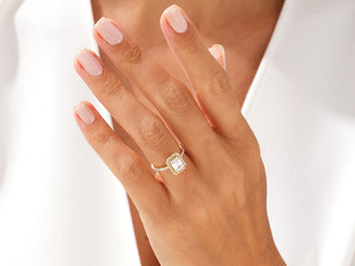 1.0CT Emerald Cut Moissanite Diamond Halo Pave Engagement Ring