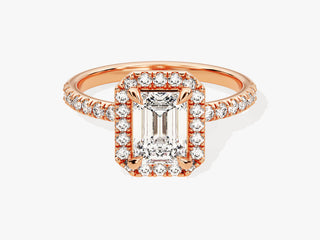 1.0CT Emerald Cut Moissanite Diamond Halo Pave Engagement Ring