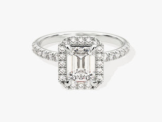 1.0CT Emerald Cut Moissanite Diamond Halo Pave Engagement Ring