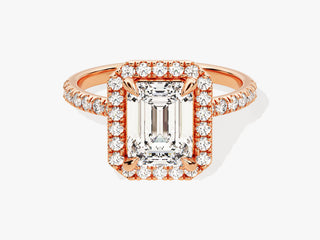 2.0CT Emerald Cut Moissanite Diamond Halo Pave Engagement Ring