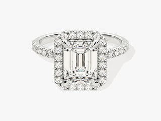 2.0CT Emerald Cut Moissanite Diamond Halo Pave Engagement Ring