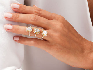 1.0CT Emerald Cut Moissanite Diamond Halo Pave Engagement Ring
