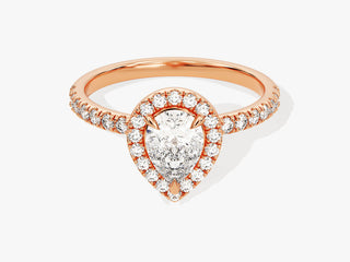 1.0CT Pear Moissanite Diamond Halo Pave Engagement Ring