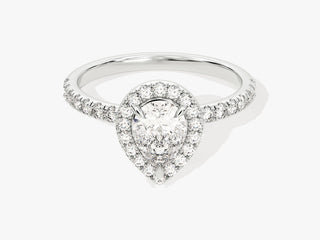 1.0CT Pear Moissanite Diamond Halo Pave Engagement Ring