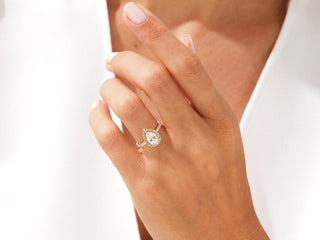 1.5CT Pear Moissanite Diamond Halo Pave Engagement Ring