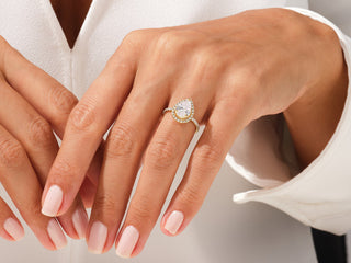 2.0CT Pear Moissanite Diamond Halo Pave Engagement Ring
