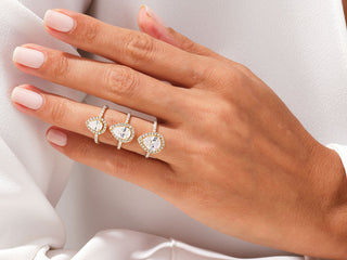 1.0CT Pear Moissanite Diamond Halo Pave Engagement Ring