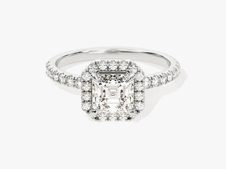 1.0CT Asscher Moissanite Diamond Halo  Pave Engagement Ring