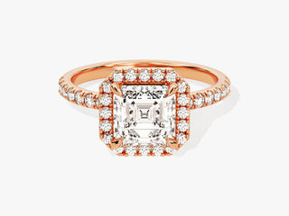 1.5CT Asscher Moissanite Diamond Halo Pave Engagement Ring