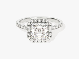 1.5CT Asscher Moissanite Diamond Halo Pave Engagement Ring