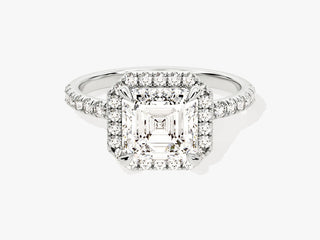 2.0CT Asscher Moissanite Diamond Halo Pave Engagement Ring