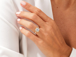 2.0CT Asscher Moissanite Diamond Halo Pave Engagement Ring