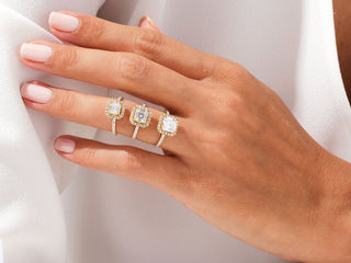 2.0CT Asscher Moissanite Diamond Halo  Pave Engagement Ring