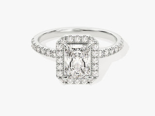 1.0CT Radiant Moissanite Diamond Halo  Pave Engagement Ring