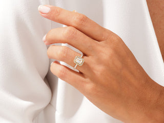 1.0CT Radiant Moissanite Diamond Halo  Pave Engagement Ring