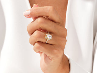 2.0CT Radiant Moissanite Diamond Halo Pave Engagement Ring