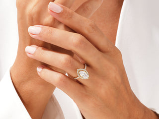 1.50CT Marquise Moissanite Diamond Halo  Pave Engagement Ring
