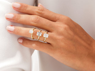 1.0CT Emerald Cut Moissanite Diamond Infinity  Pave Engagement Ring