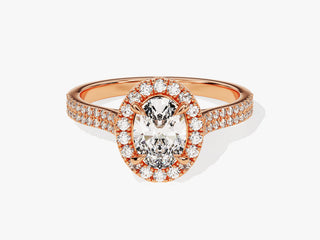 1.0CT Oval Moissanite Diamond Halo Double Pave Engagement Ring