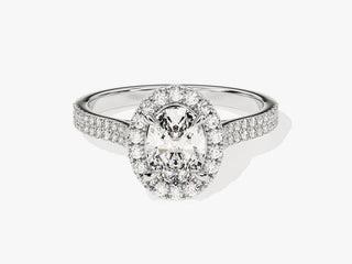 1.0CT Oval Moissanite Diamond Halo Double Pave Engagement Ring