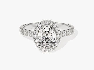 1.5CT Oval Moissanite Diamond Halo Double Pave Engagement Ring