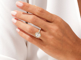 2.0CT Oval Moissanite Diamond Halo Double Pave Engagement Ring