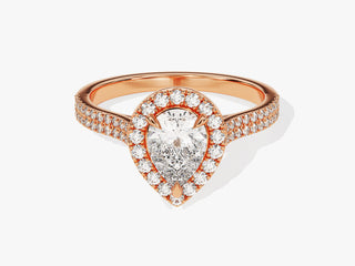 1.0CT Pear Moissanite Diamond Halo Double Pave Engagement Ring