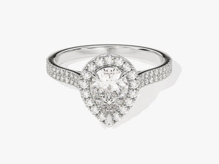 1.0CT Pear Moissanite Diamond Halo Double Pave Engagement Ring