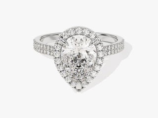 2.0CT Pear Moissanite Diamond Halo Double Pave Engagement Ring