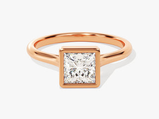 1.0CT Princess Moissanite Diamond Bezel Set Solitaire Engagement Ring