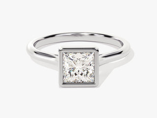 1.0CT Princess Moissanite Diamond Bezel Set Solitaire Engagement Ring