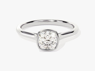 1.0CT Cushion Moissanite Diamond Bezel Set Solitaire Engagement Ring