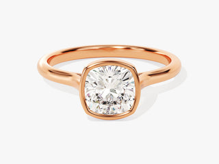 1.5CT Cushion Moissanite Diamond Bezel Set Solitaire Engagement Ring