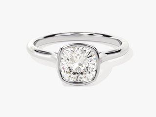 1.5CT Cushion Moissanite Diamond Bezel Set Solitaire Engagement Ring