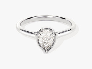 1.0C Pear Moissanite Diamond Bezel Set Solitaire Engagement Ring