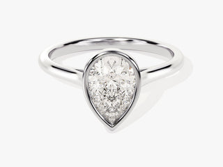 1.5CT Pear Moissanite Diamond  Bezel Set Solitaire Engagement Ring
