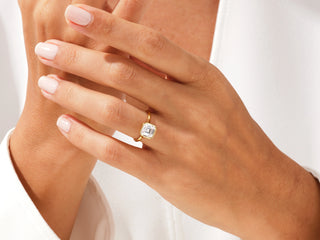 2.0CT Asscher  Moissanite Diamond Bezel Set Solitaire Engagement Ring