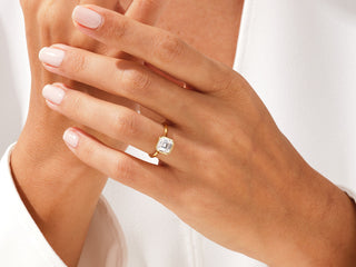 2.0CT Asscher  Moissanite Diamond Bezel Set Solitaire Engagement Ring